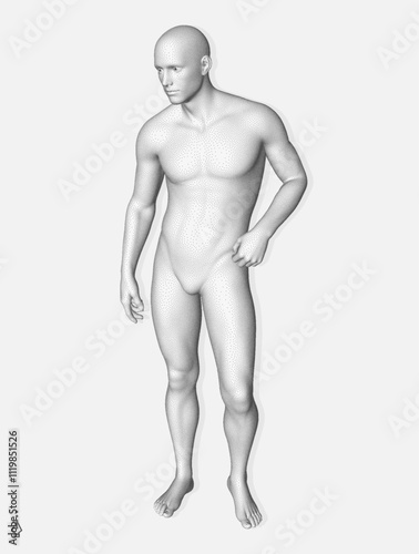 3D model of a standing man in full height. Stipple effect. Vector for brochure, flyer, presentation or banner.