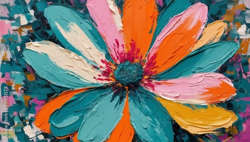 Oil flower portrait painting with multicolored colors.Generative.AI