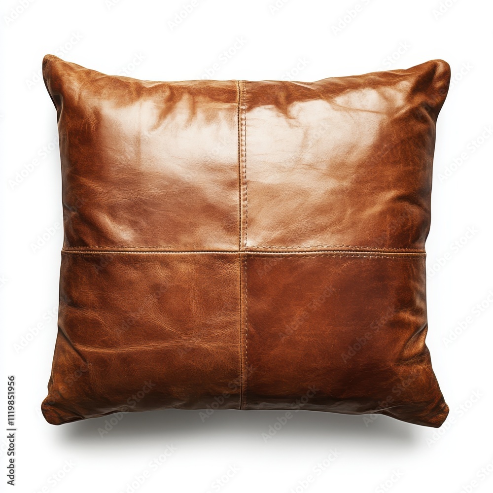 Stylish brown leather cushion on a white isolated background. Stylish brown leather cushion on a white isolated background.