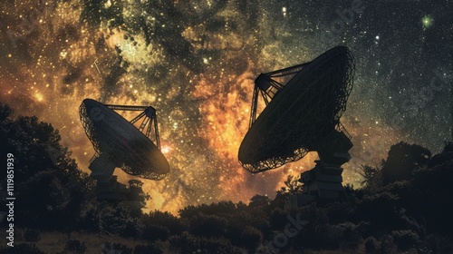 Two huge Radio Astronomers under a starry night photo