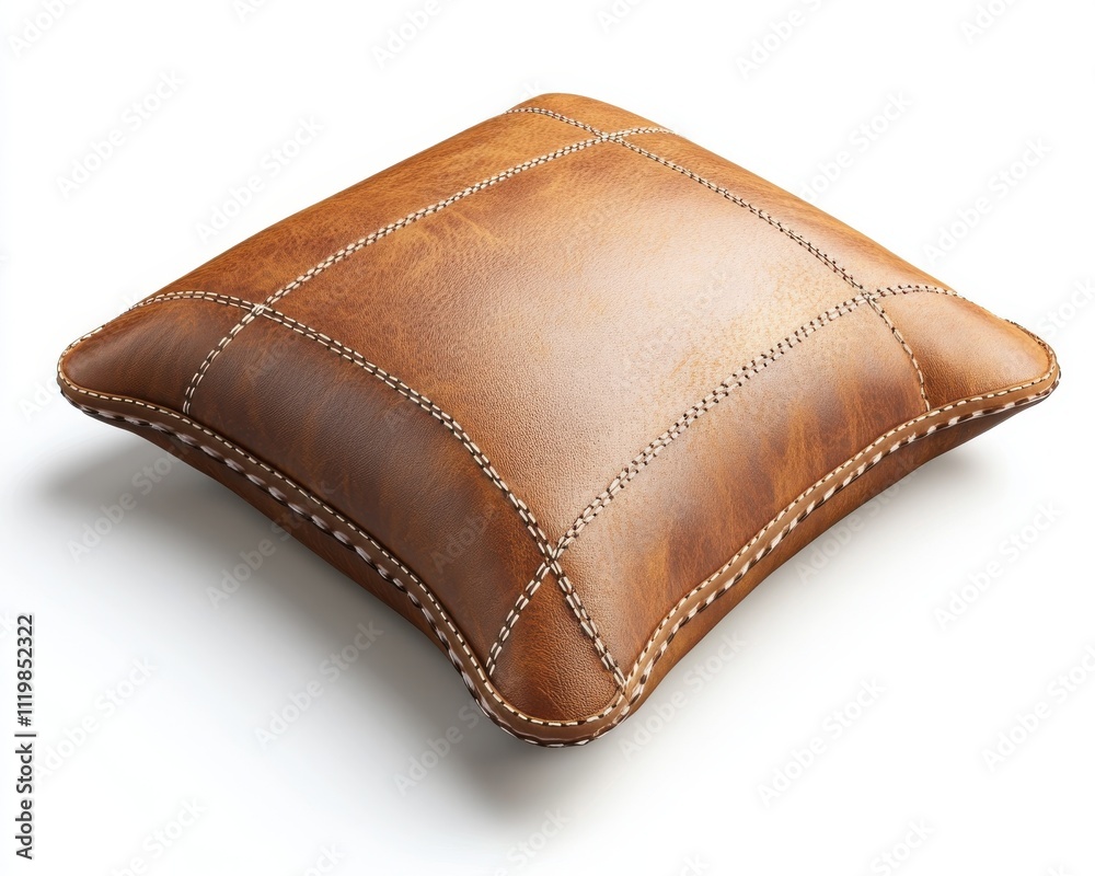 Stylish brown leather pillow on white isolated background. Stylish brown leather pillow on white isolated background.