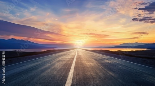 Asphalt Road Leading to Sunset