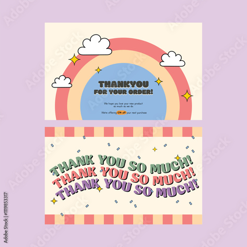 colorful retro Thank you card template design with an abstract background. Includes thank you card, business card, aesthetic greeting card template, and printable custom small business card.
