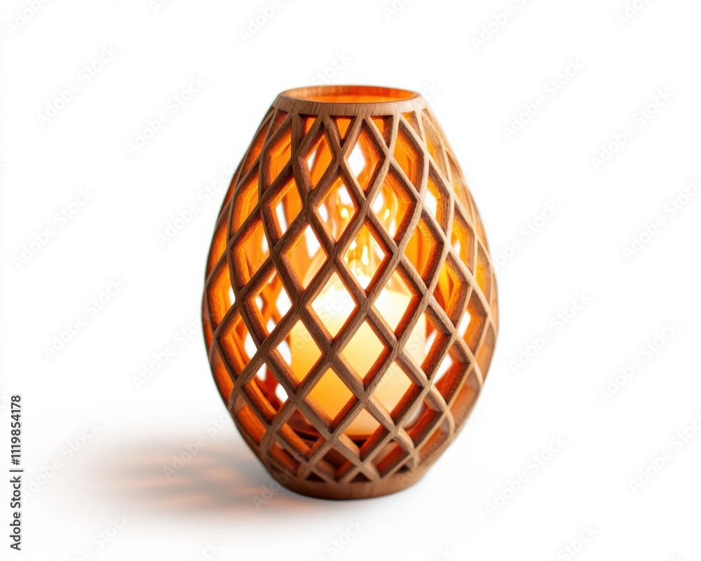 Stylish woven lamp with warm light, white isolated background. Stylish woven lamp with warm light, white isolated background.