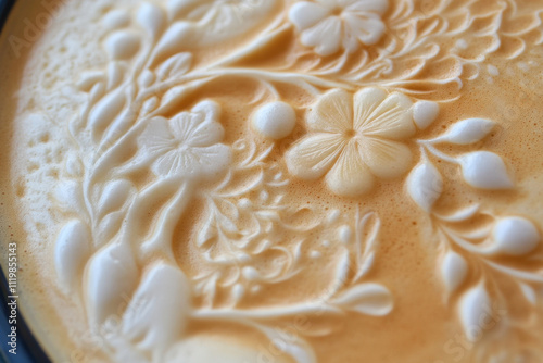 Detailed Floral Latte Art on Coffee