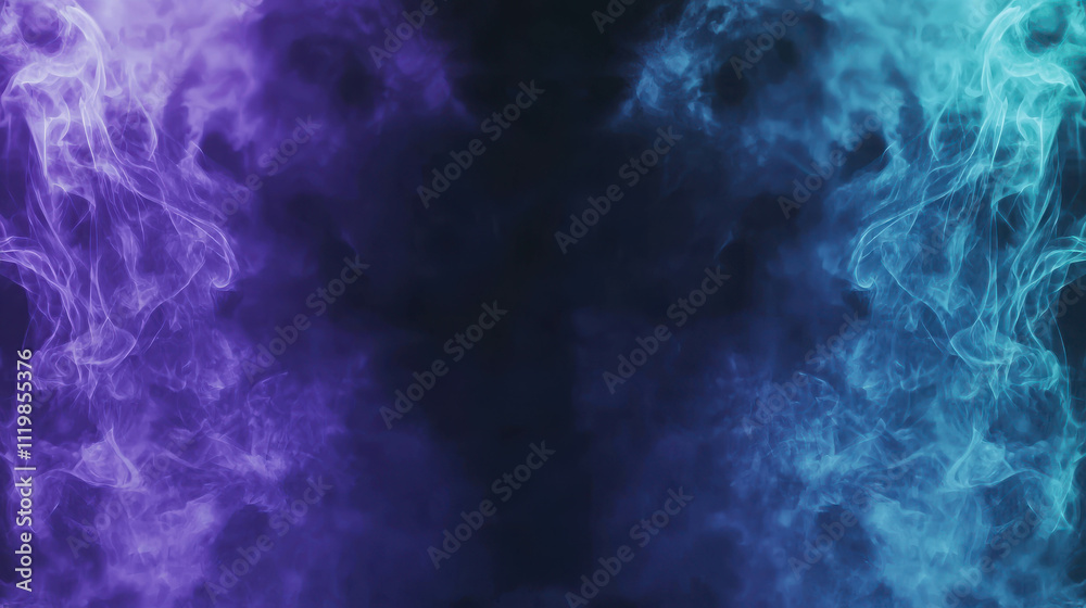 Obraz premium Ethereal Smoke Patterns in Purple and Teal Hues Isolated on Dark Background