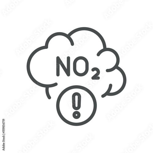 NO2 Emissions Danger Icon. Thin Line Illustration of Nitrogen Dioxide Pollution Warning. Air Contamination and Health Risk Symbol. Isolated Outline Vector Sign