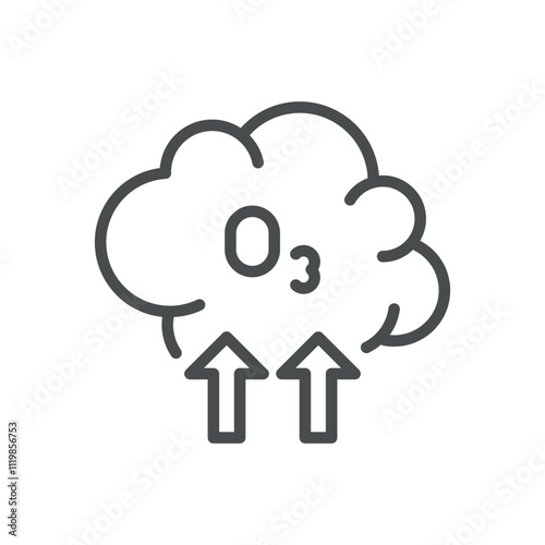 ozone (O3) air pollution Icon. Thin Line Illustration of Air Pollution from Ground-level Ozone Gas. Environmental Contamination and Climate Impact Symbol. Isolated Outline Vector Sign