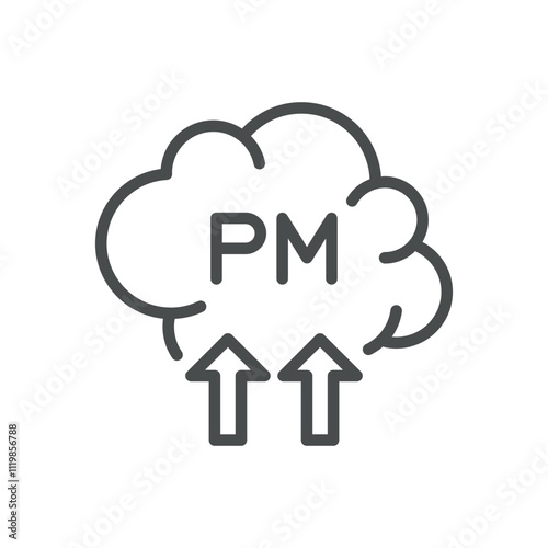 Particulate Matter (PM) Emissions Icon. Thin Line Illustration of Air Pollution from Fine Particles. Environmental Contamination Symbol. Isolated Outline Vector Sign