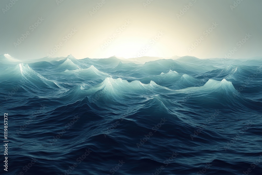 A serene ocean scene with waves under a soft, glowing light at the horizon. A serene ocean scene with waves under a soft, glowing light at the horizon.
