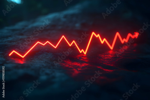 Glowing red upward trend line on dark background.