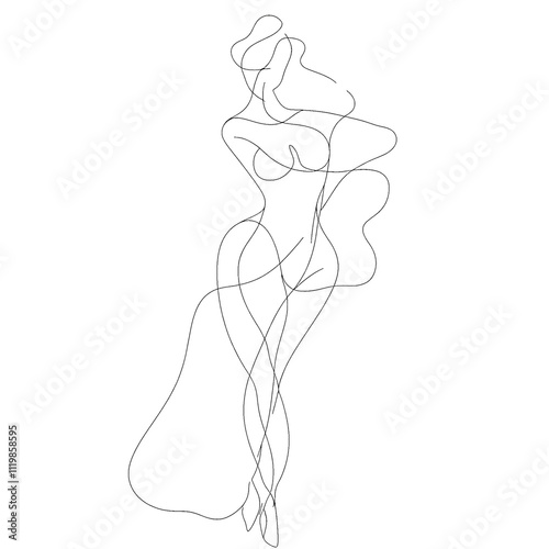 Minimalistic Line Art of a Woman's Silhouette from the Back, Black and White
