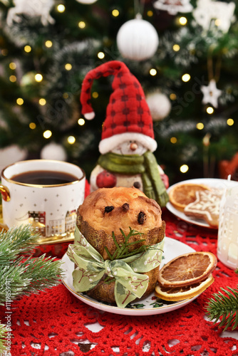 Small Italian panettone cake for Christmas