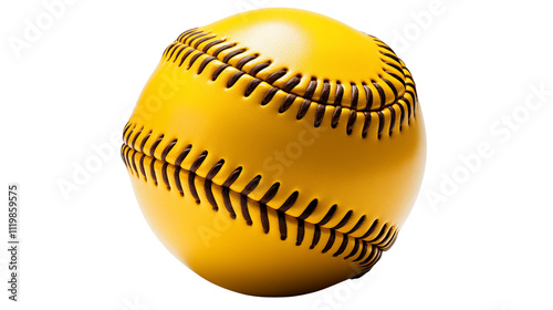 Classic yellow softball with bold red stitching, perfect for athletic and competitive-themed artwork, isolated on transparent background. photo