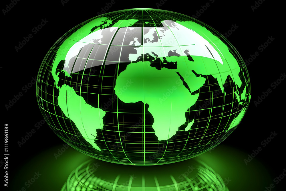 Green glowing glass globe on black background. Green glowing glass globe on black background.