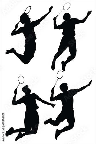 badminton jump smash logo icon vector template silhouette. Collection of Different Jumping Smash Poses, Perfect for Logo, Design, and More.