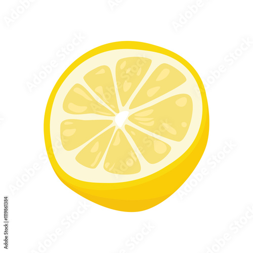 Sliced lemon. Yellow citrus with pulp and peel cartoon style, flat ripe organic sour healthy food, natural summer vegetarian ingredient. Vector isolated illustration