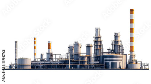 Industrial oil refineries located in isolation on a transparent background.