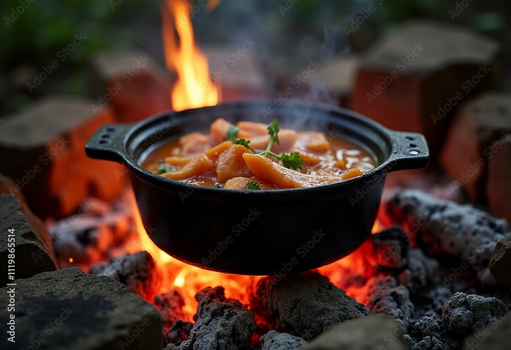 Savor the Flavor: Rustic Cast Iron Pot Stew Bathed in Natural Light, Ideal for Comfort Food Lovers Savor the Flavor: Rustic Cast Iron Pot Stew Bathed in Natural Light, Ideal for Comfort Food Lovers