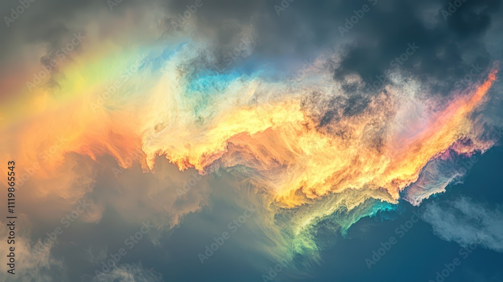 Naklejka premium A vibrant rainbow appearing in the clouds.