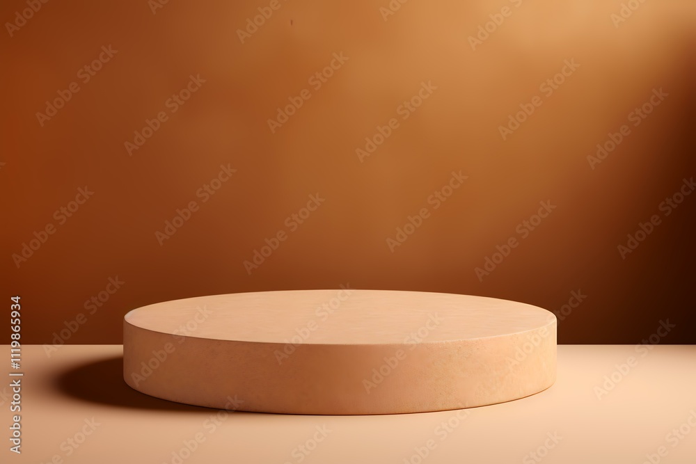 A minimalistic circular platform against a warm background, ideal for product display. A minimalistic circular platform against a warm background, ideal for product display.