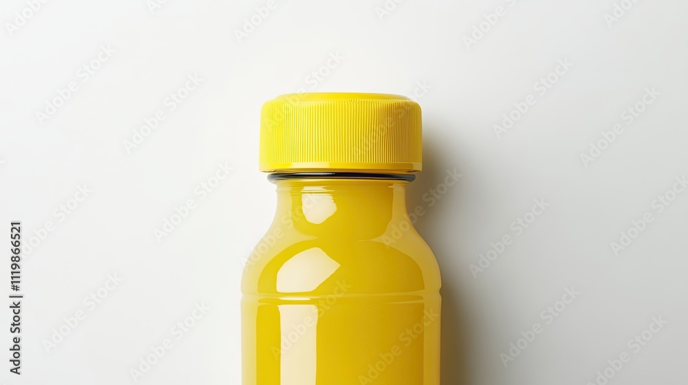 Yellow Juice Bottle with Cap. Refreshing Drink Concept.