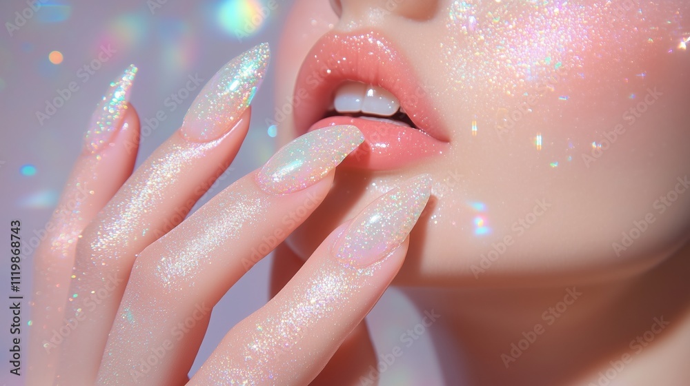 Sparkling Pastel Nails with Iridescent Glitter Touch - Beauty and Elegance Sparkling Pastel Nails with Iridescent Glitter Touch - Beauty and Elegance
