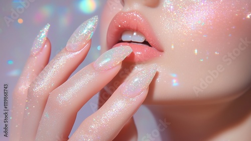 Sparkling Pastel Nails with Iridescent Glitter Touch - Beauty and Elegance