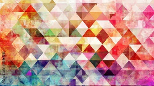 A vibrant abstract pattern featuring colorful triangles in a mosaic style.