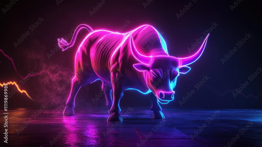 A neon-lit bull with vibrant colors, symbolizing strength and market optimism. A neon-lit bull with vibrant colors, symbolizing strength and market optimism.