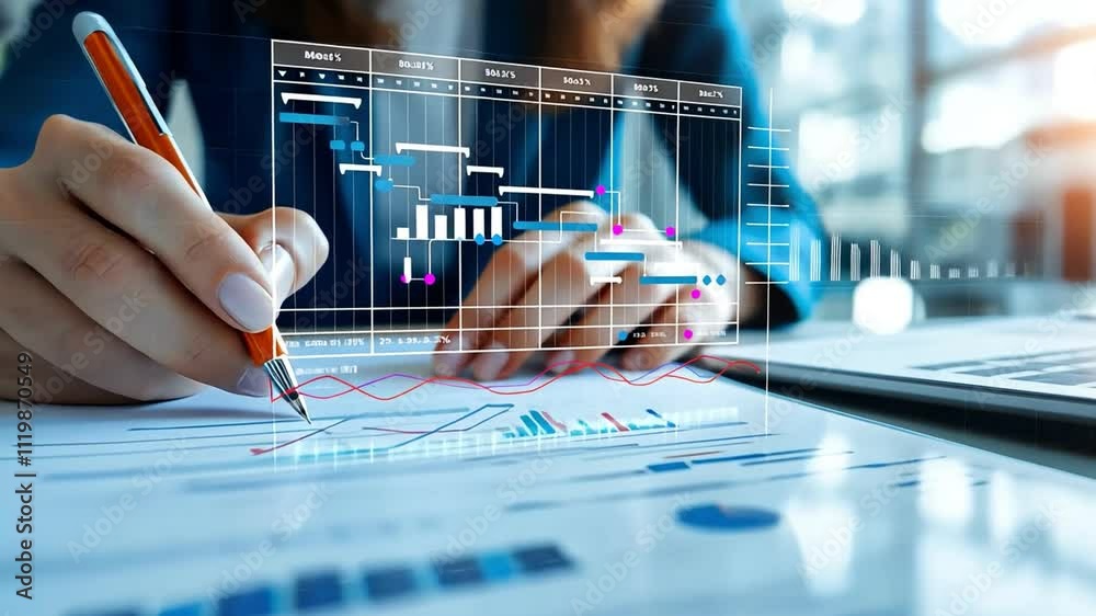 Professional writing and planning with digital interface for project management.
