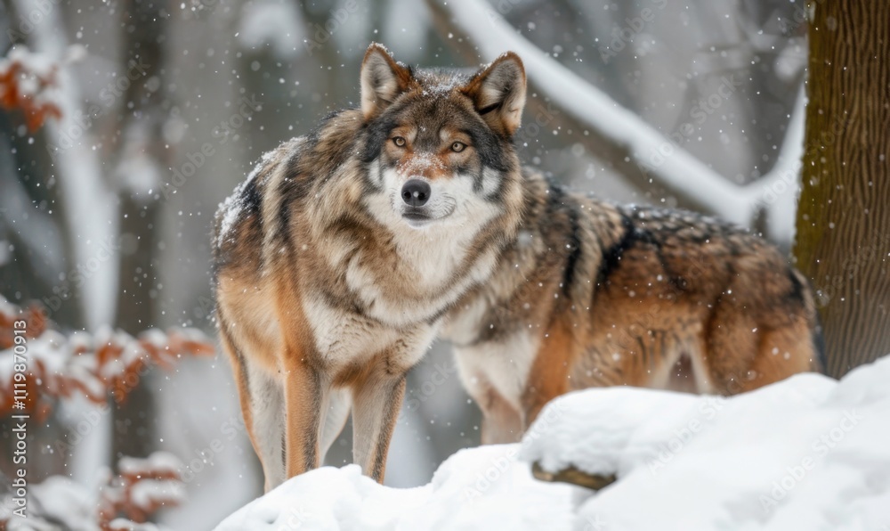 Fototapeta premium Majestic Wolf in Snowy Forest