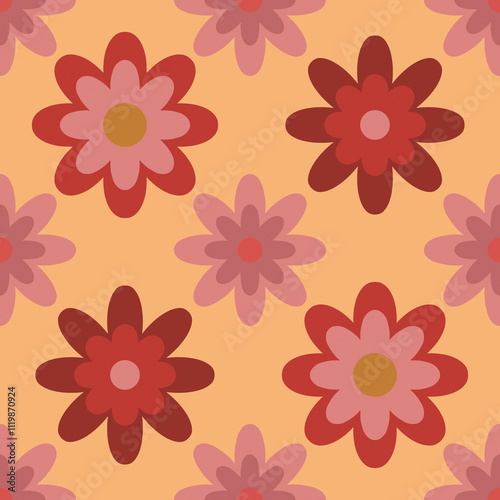 Wallpaper Mural Motif floral rétro années 60/70 en tons rouges et roses Torontodigital.ca