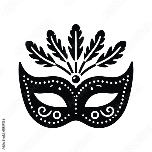 carnival mask icon, masquerade, holiday decoration, isolated silhouette on transparent background