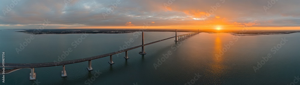 A stunning sunset over a bridge spanning tranquil waters, capturing nature's beauty. A stunning sunset over a bridge spanning tranquil waters, capturing nature's beauty.