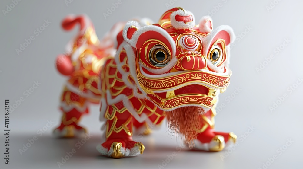 Traditional Chinese lion dance costume in bright red and picture Traditional Chinese lion dance costume in bright red and picture