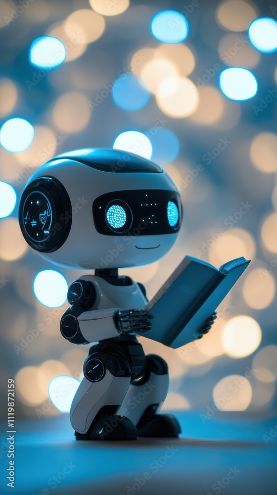 Ai care robot reading to elderly in serene environment Ai care robot reading to elderly in serene environment