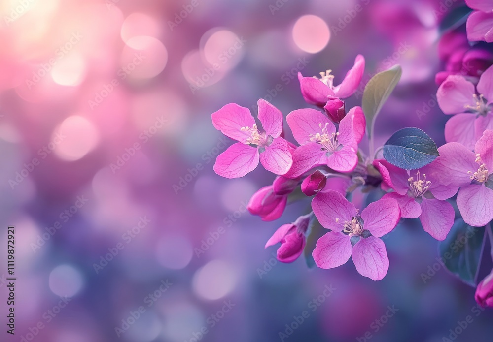 Beautiful spring background with blooming crabapple flowers in pink and purple colors Beautiful spring background with blooming crabapple flowers in pink and purple colors