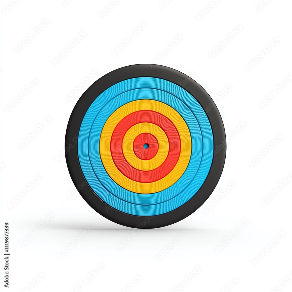 A colorful archery target featuring concentric circles in blue, yellow, red, and black, designed for aiming and precision sports. A colorful archery target featuring concentric circles in blue, yellow, red, and black, designed for aiming and precision sports.