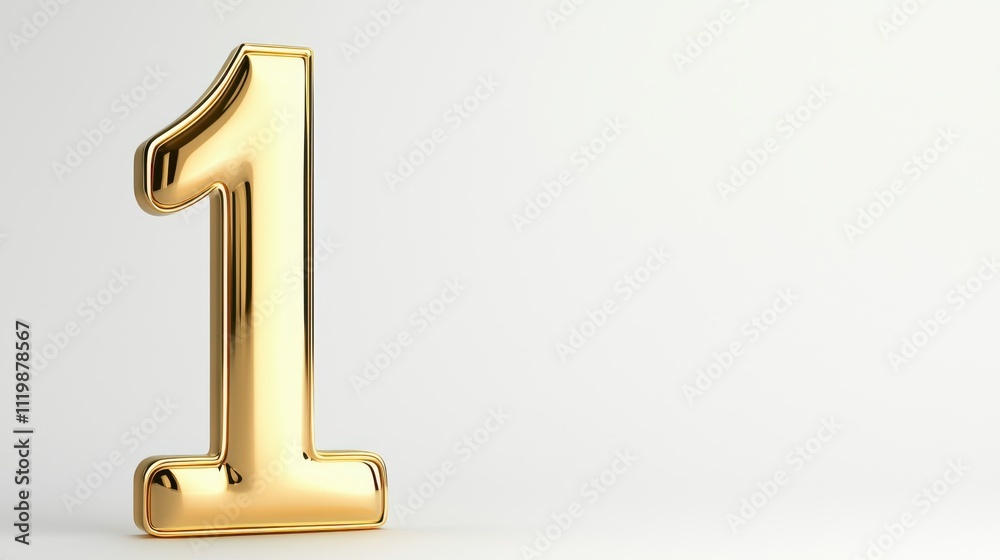 Large shiny solid gold number one stands prominently against a minimalistic background Large shiny solid gold number one stands prominently against a minimalistic background