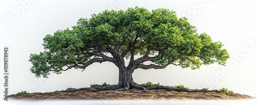 majestic pignut hickory tree standing tall isolated against a bright white background showcasing intricate bark textures and leafy branches symbolizing strength and natures beauty photo