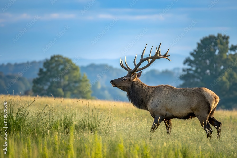 American white-tailed deer in the steppe among the grass against the backdrop of distant mountains American white-tailed deer in the steppe among the grass against the backdrop of distant mountains