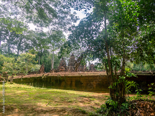 Details, sculptures and structures of the Banteay Sri temple in Cambodia photo