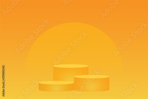 Empty Light Yellow and Orange Podium Pedestal Display on a Vibrant Background for Product Presentation, 3D Rendering