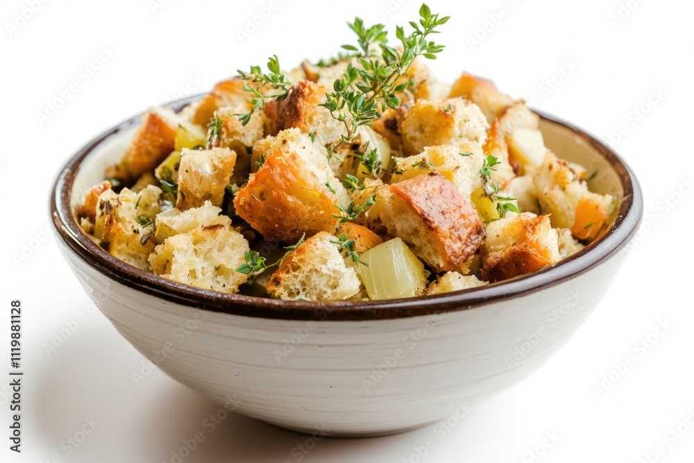 Bowl of stuffing against a white background isolated. Bowl of stuffing against a white background isolated.