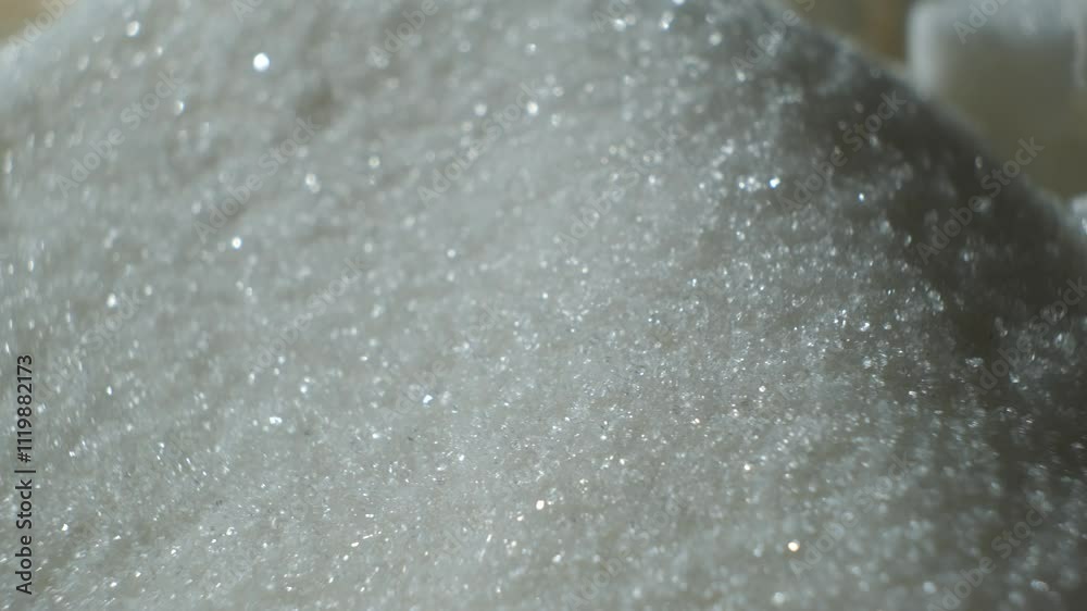 Macro rotation of white refined crystalline sugar and cubes. Macro rotation of white refined crystalline sugar and cubes.