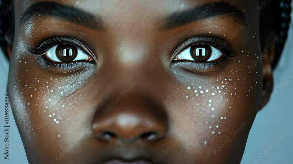 Captivating close-up portrait showcasing luminous skin details under soft lighting