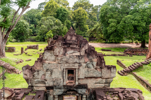Details, sculptures and structures of the Bakong temple in Cambodia photo