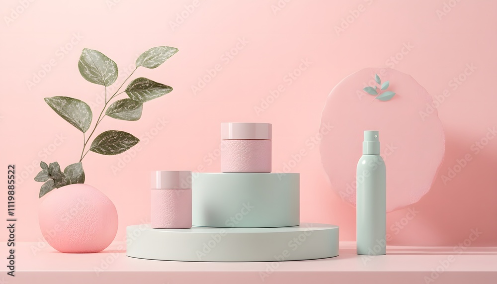 Pastel Pink Mint Beauty Product Mockup Skincare Cosmetics Minimalist Design Pastel Pink Mint Beauty Product Mockup Skincare Cosmetics Minimalist Design