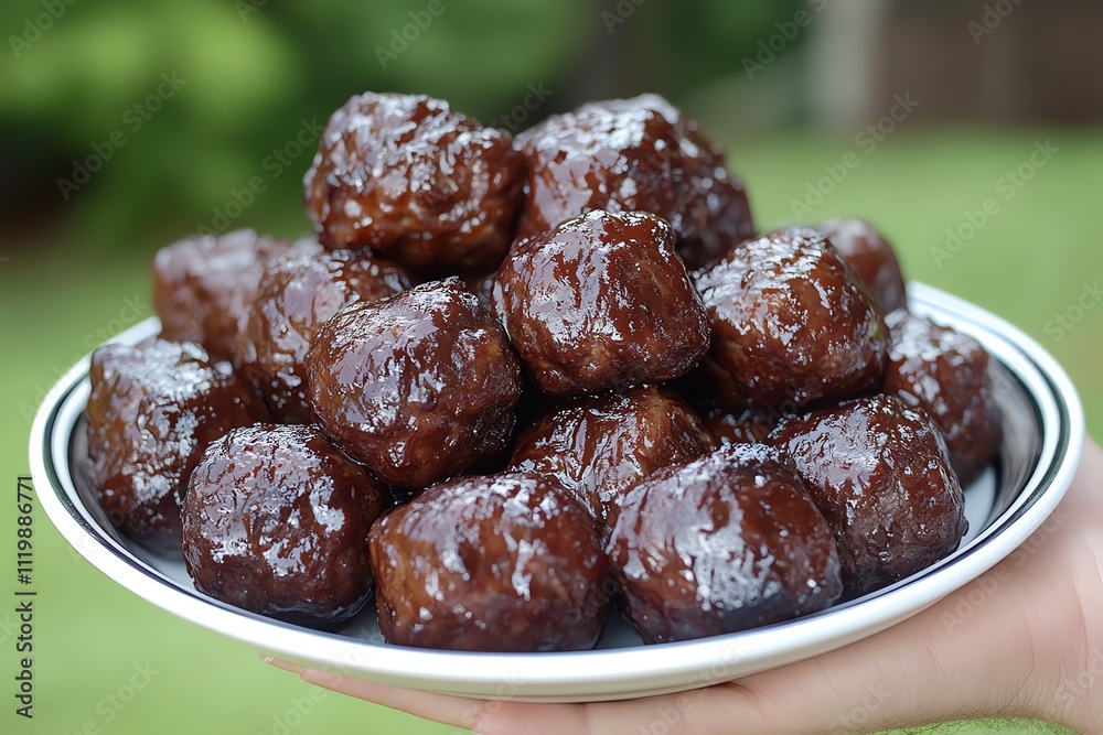 A Plate of Beef Meatballs Held in a Hand